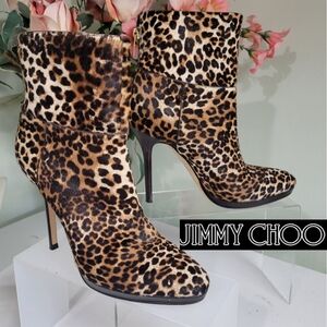 Jimmy Choo Vintage "Alanis"  Leopard Print Pony Fur Boots Size 37